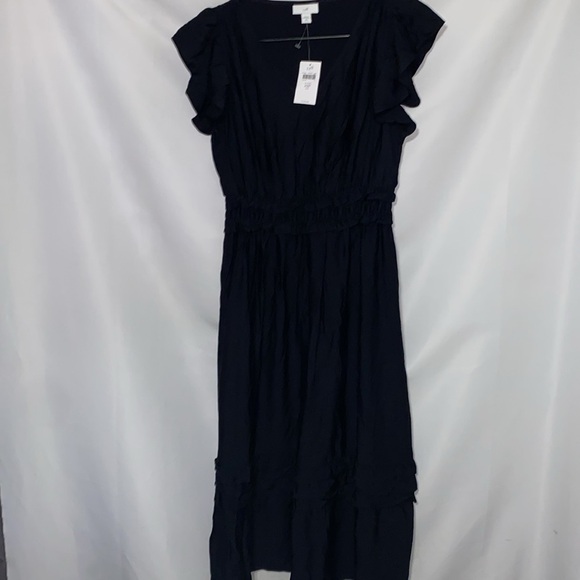 NWT J JILL WO SIZE XS PETITE BLACK TIERED FLUTTER SLEEVES DRESS ELASTIC WAIST - Picture 5 of 12